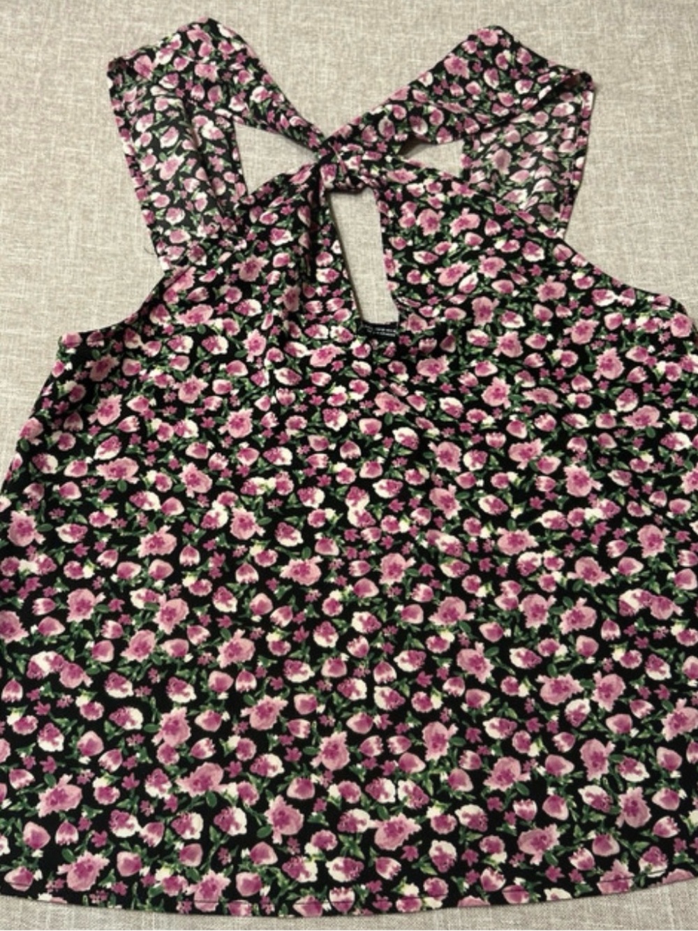 Zara Pink Floral Cross-Back Camisole on Black